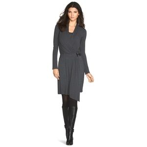 WHBM Gray Jersey Faux Wrap Midi Dress Buckle 0